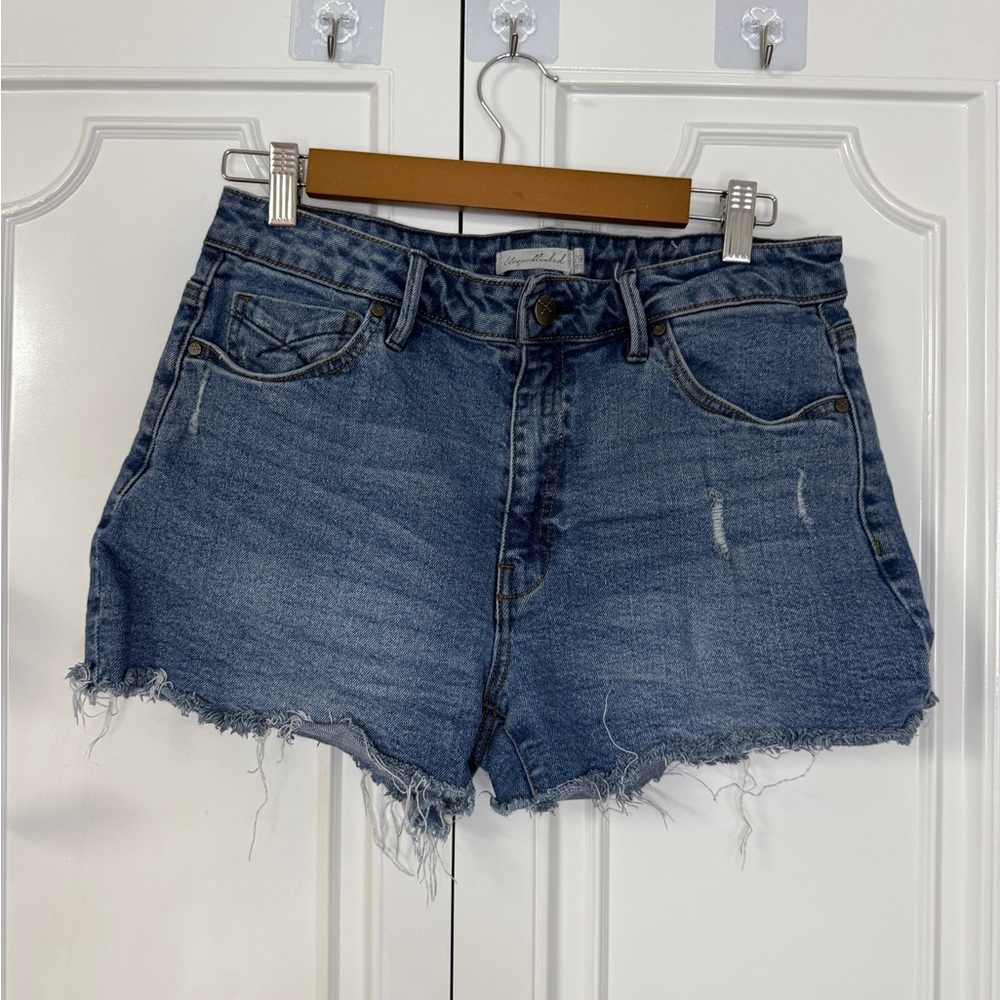 Women's Blue Distressed Denim Cutoff Shorts - Casual Frayed Hem